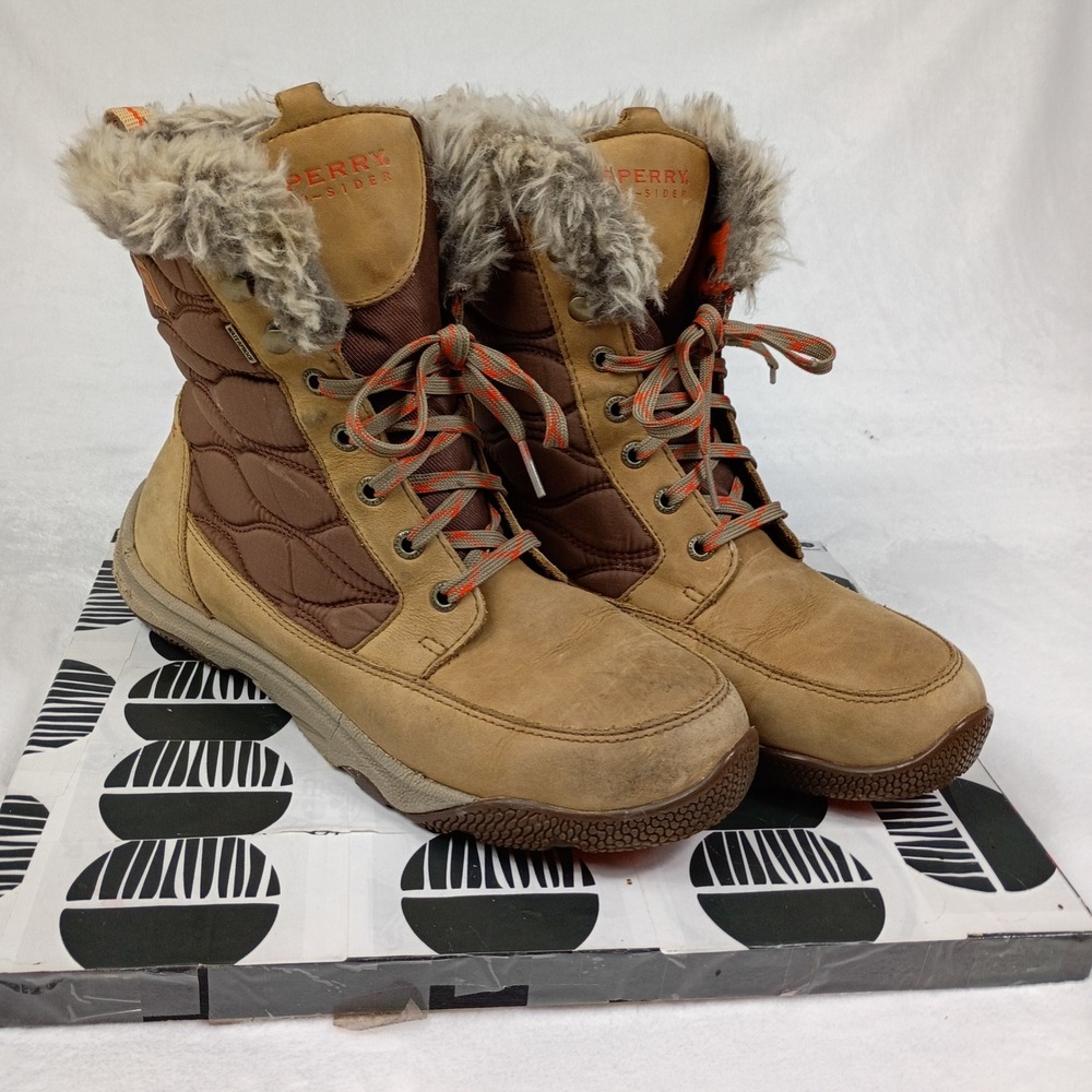 Sperry Top-Sider Womens STS90007 Waterproof Winter Boots Tan Brown Fur Trim 10M